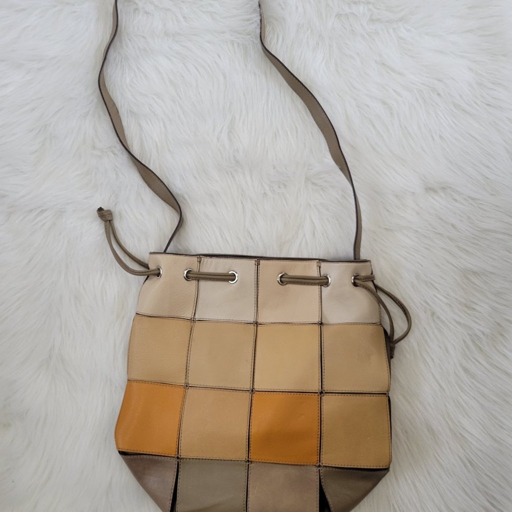 Chi by Carlos Falchi Colorblock Patchwork Bucket Handbag.